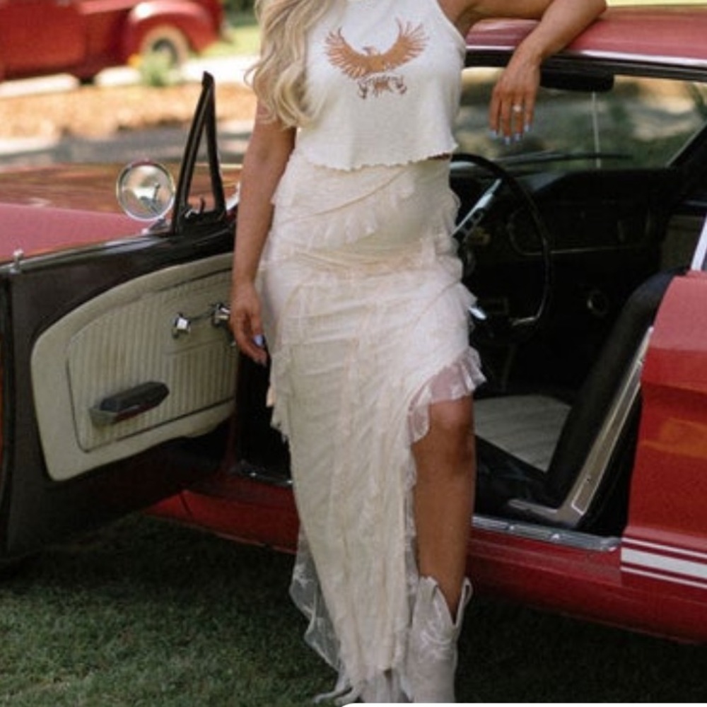 Asymmetrical Cream Ruffled Layer Maxi Skirt